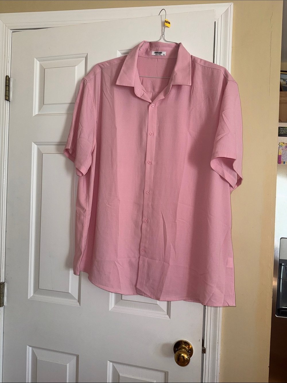 Casual Short-Sleeve Button-Down Shirt — Pink